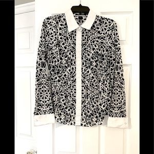 Ellen Tracy Geometric Black and White Buttoned Shirt